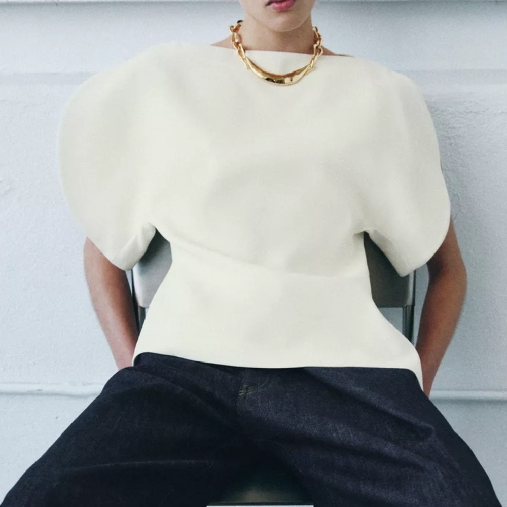 Zara NWT ZW collection Ivory Zara woman collection balloon sleeve top - Picture 7 of 12